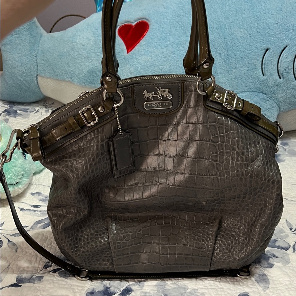 Coach Dark Gray Crocodile-Embossed Shoulder Bag